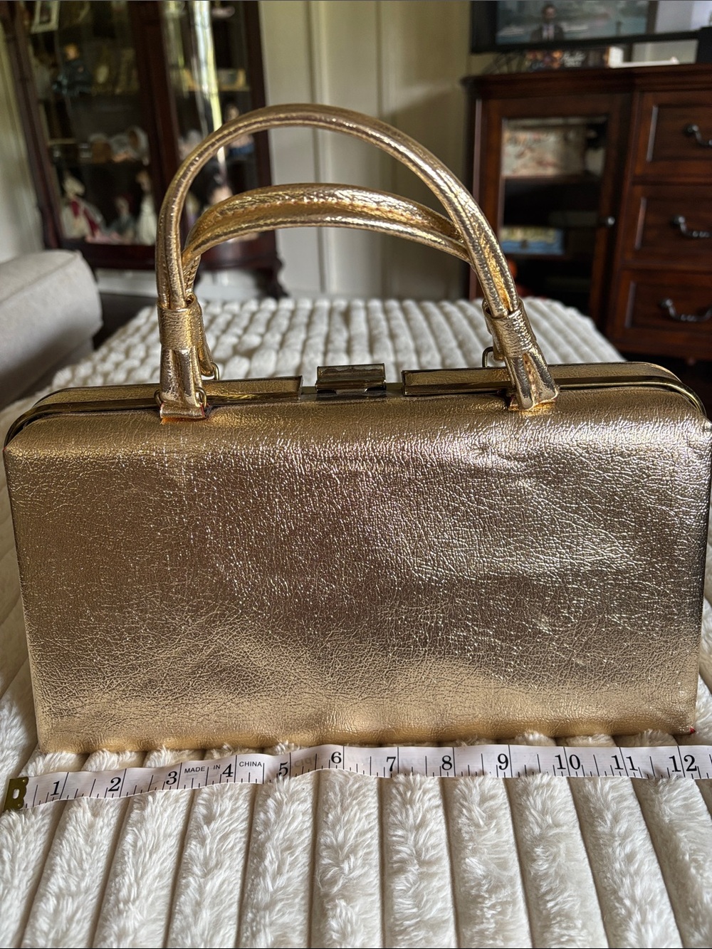 Vintage retro 1950s Gold Metallic Top-Handle Evening Bag - Picture 4 of 6